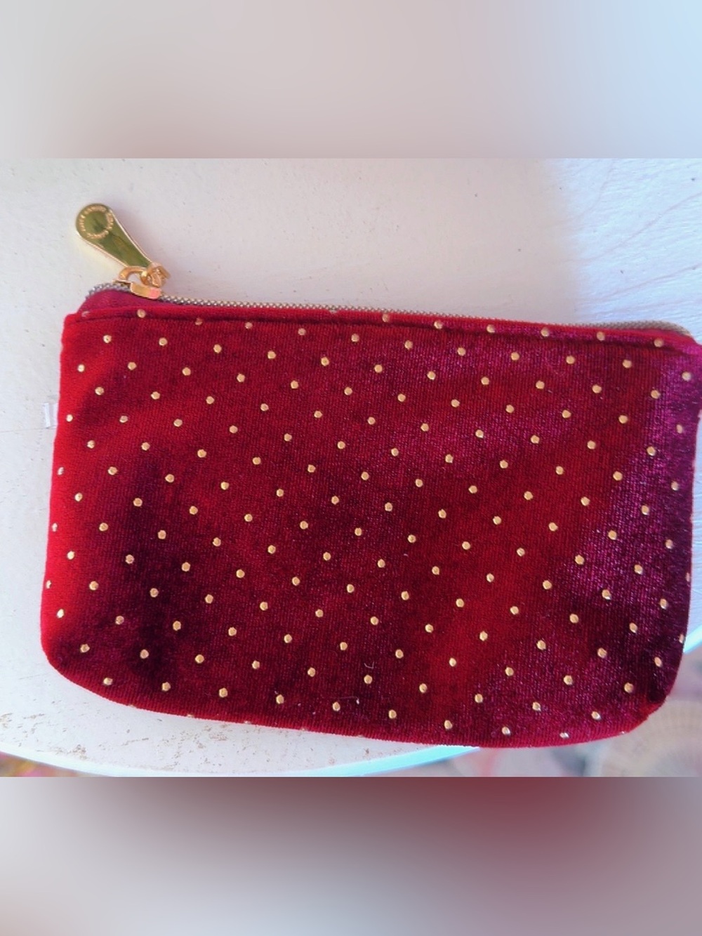 Vince Camuto Burgundy Velvet Gold Studded Wristlet Pouch